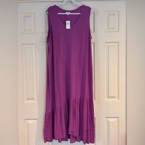 J. Jill Mixed-Media Flounced-Hem Knit Vibrant Berry Plus Casual Dress